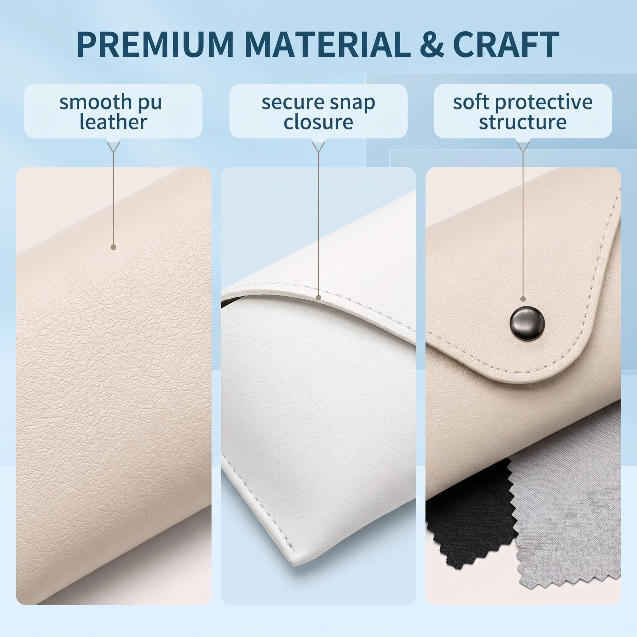 KEPYATI Custodia in Pelle per Occhiali da Sole e Vista, 2 Pezzi (Beige e Bianco) - immagine 3