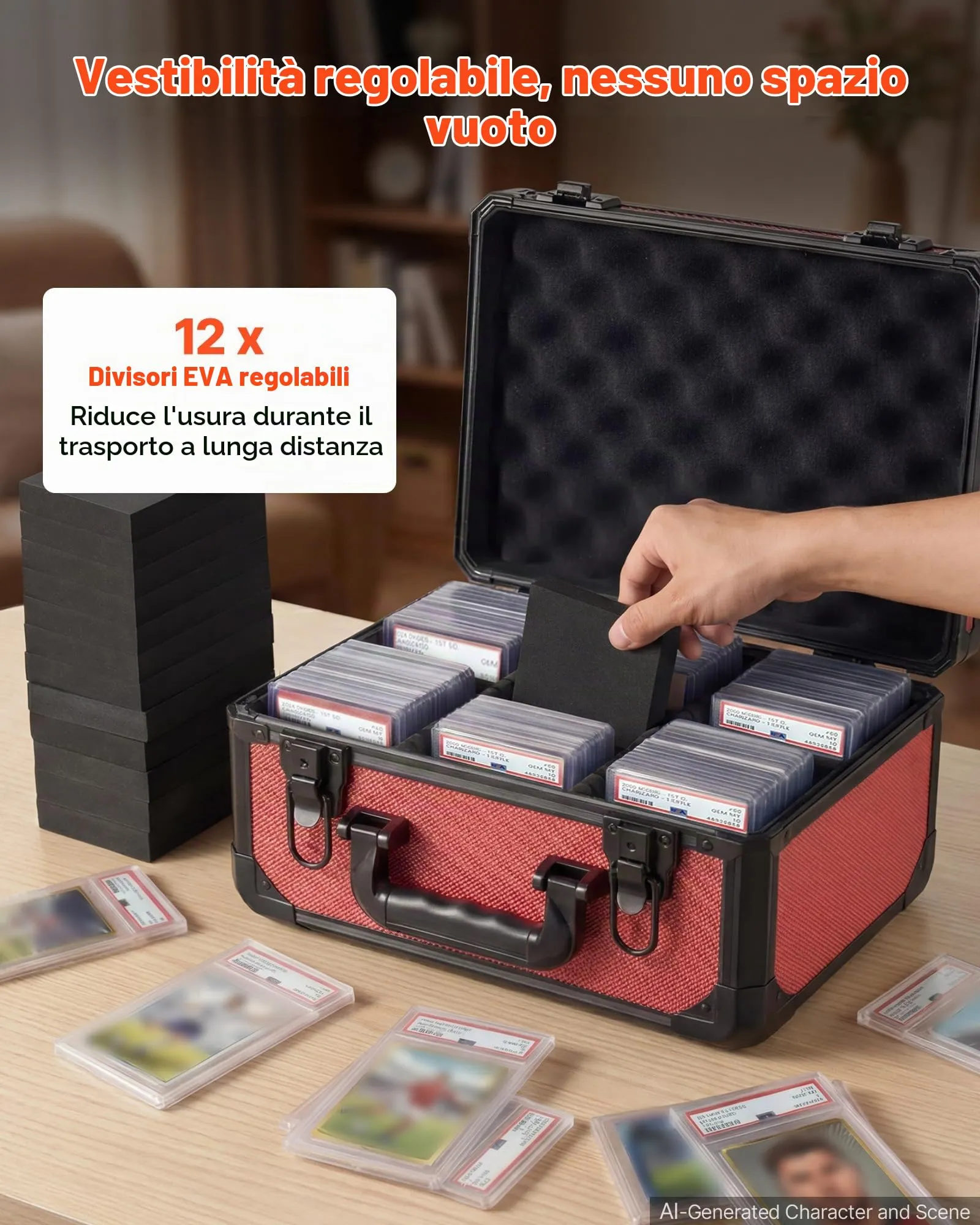 VEVOR Scatola Porta Carte Graded 3 File Capacità 96 PSA - Rosso - immagine 2