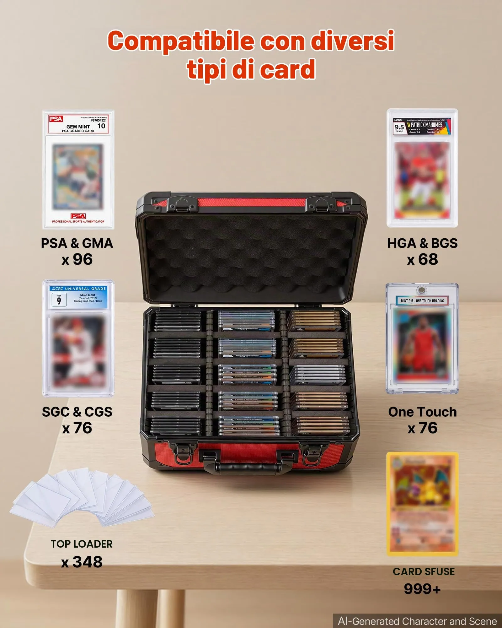 VEVOR Scatola Porta Carte Graded 3 File Capacità 96 PSA - Rosso - immagine 3
