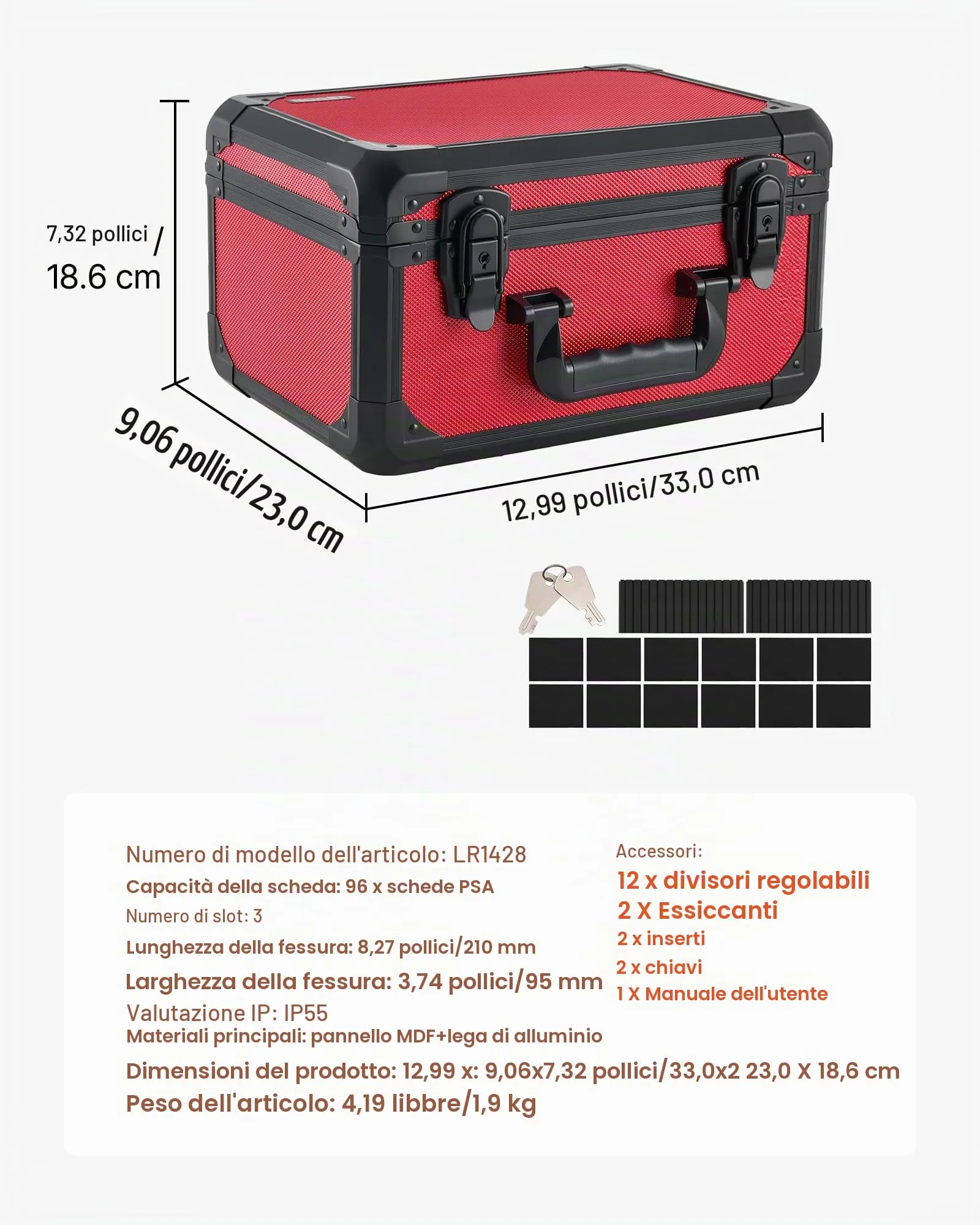 VEVOR Scatola Porta Carte Graded 3 File Capacità 96 PSA - Rosso - immagine 7