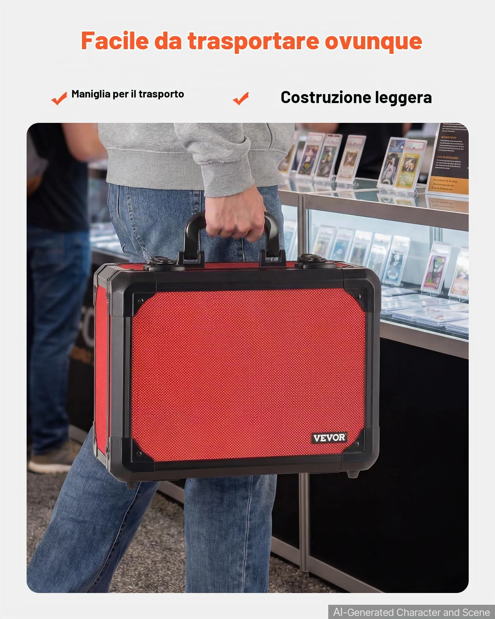 VEVOR Scatola Porta Carte Graded 3 File Capacità 96 PSA - Rosso - immagine 9