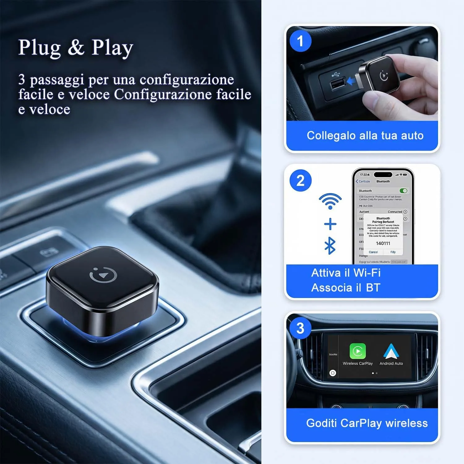 KANANAFEEL Adattatore CarPlay Wireless per Veicoli con CarPlay Cablato, Q1AF - immagine 6