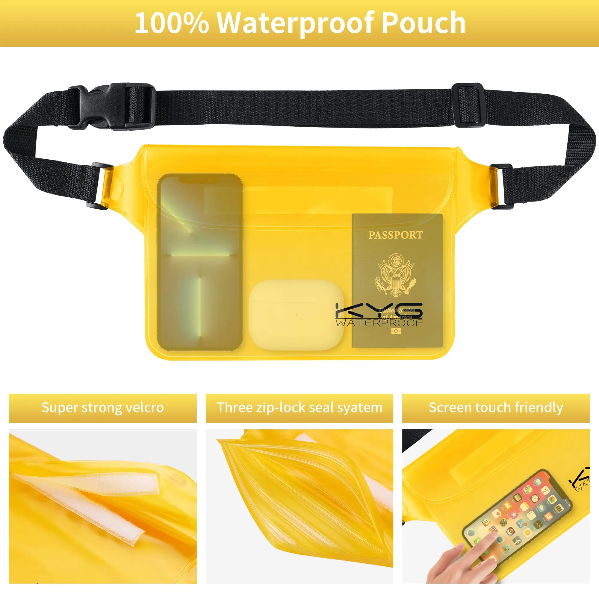 KYG Dry Bag Kit 3 in 1 Impermeabile 20L Giallo con Marsupio e Custodia per Cellulare - immagine 7