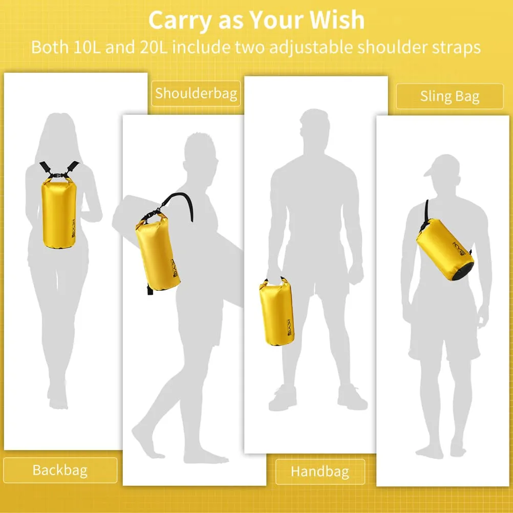 KYG Dry Bag Kit 3 in 1 Impermeabile 20L Giallo con Marsupio e Custodia per Cellulare - immagine 8
