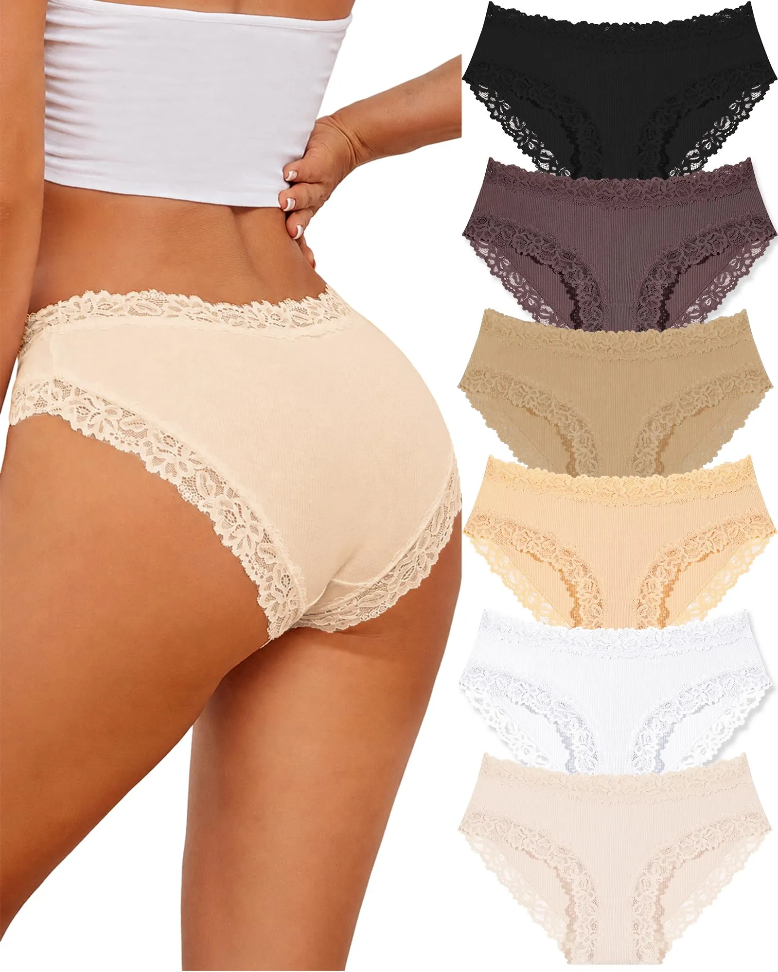 ALL OF SHE Biancheria Intima da Donna in Cotone Brasiliano e Pizzo, 6 Pezzi, Taglia L - immagine 1