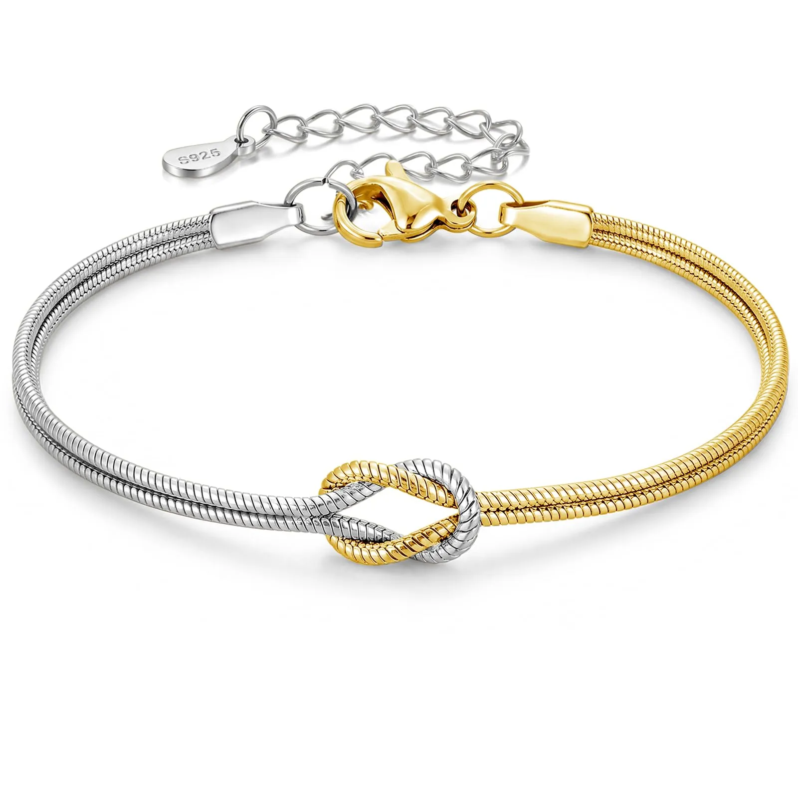 J.Fée Bracciale Nodo d'Amore in Argento 925, Dorato, 21cm - immagine 1