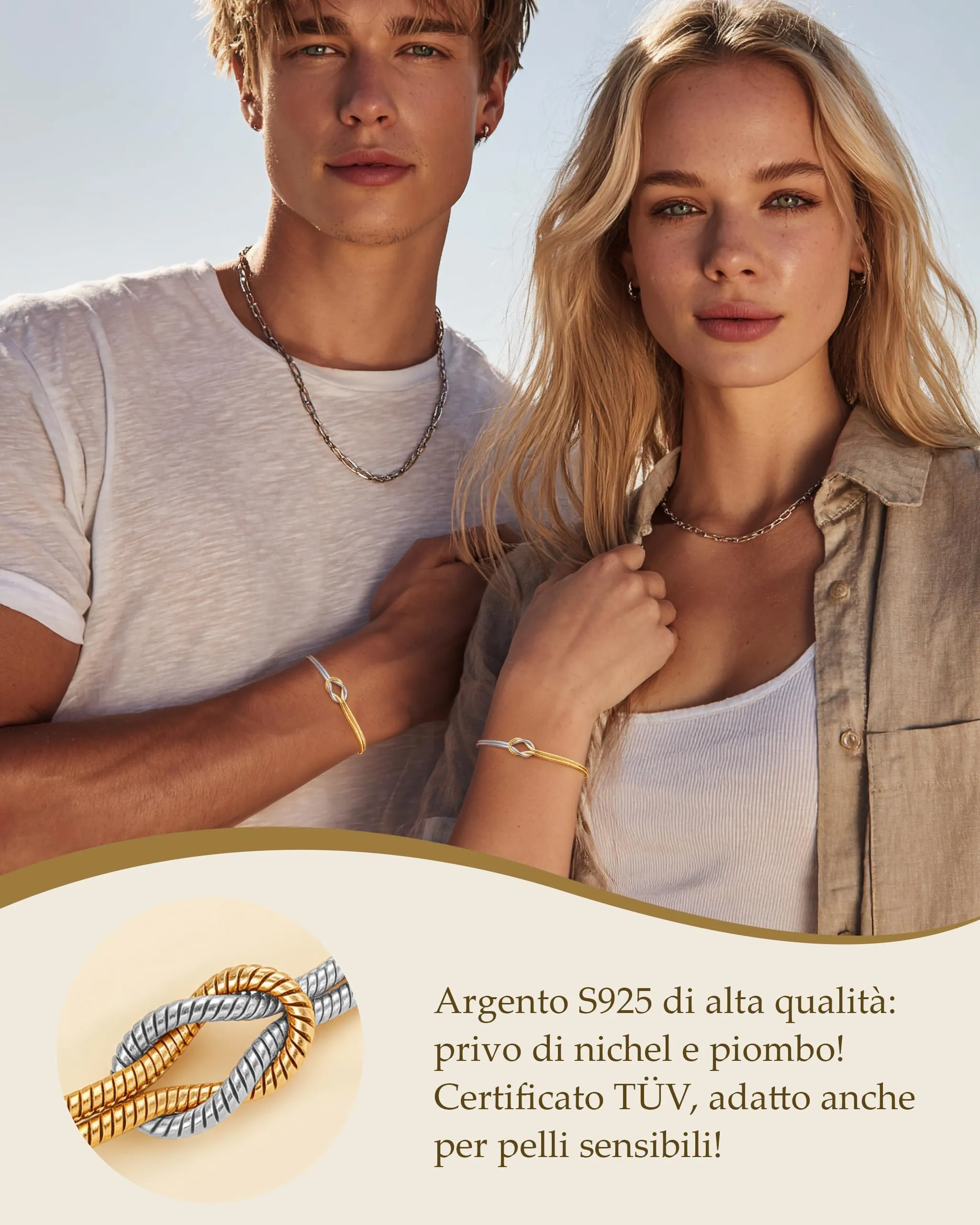 J.Fée Bracciale Nodo d'Amore in Argento 925, Dorato, 21cm - immagine 4