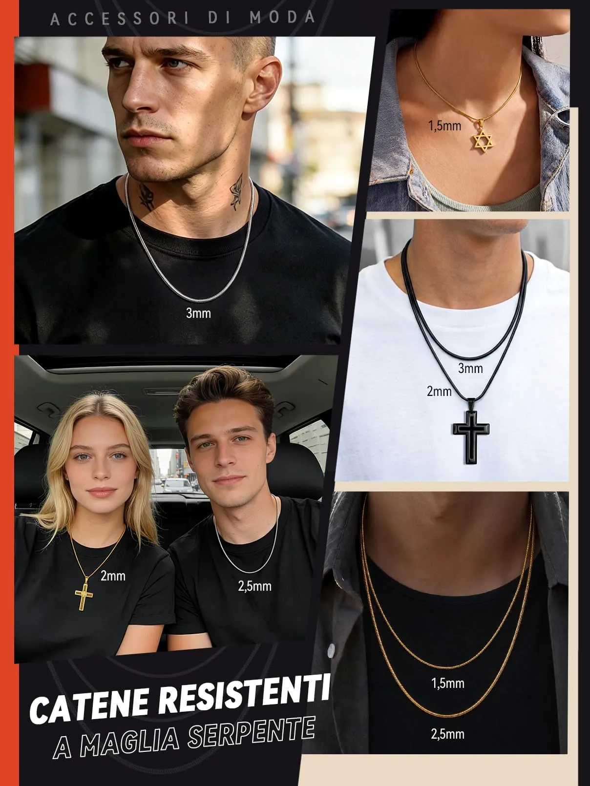 FaithHeart Collana Uomo Catena Serpente in Acciaio Inossidabile 2mm, 65cm, Nero - immagine 7