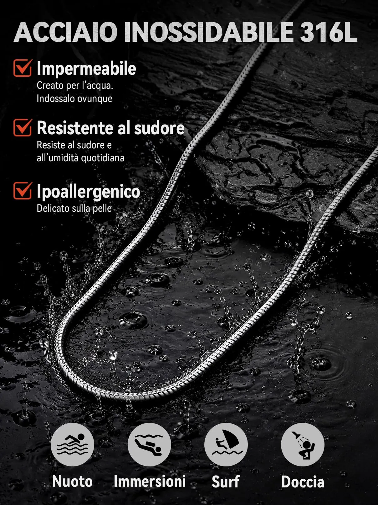 FaithHeart Collana Uomo Catena Serpente in Acciaio Inossidabile 2 mm Argento - immagine 5