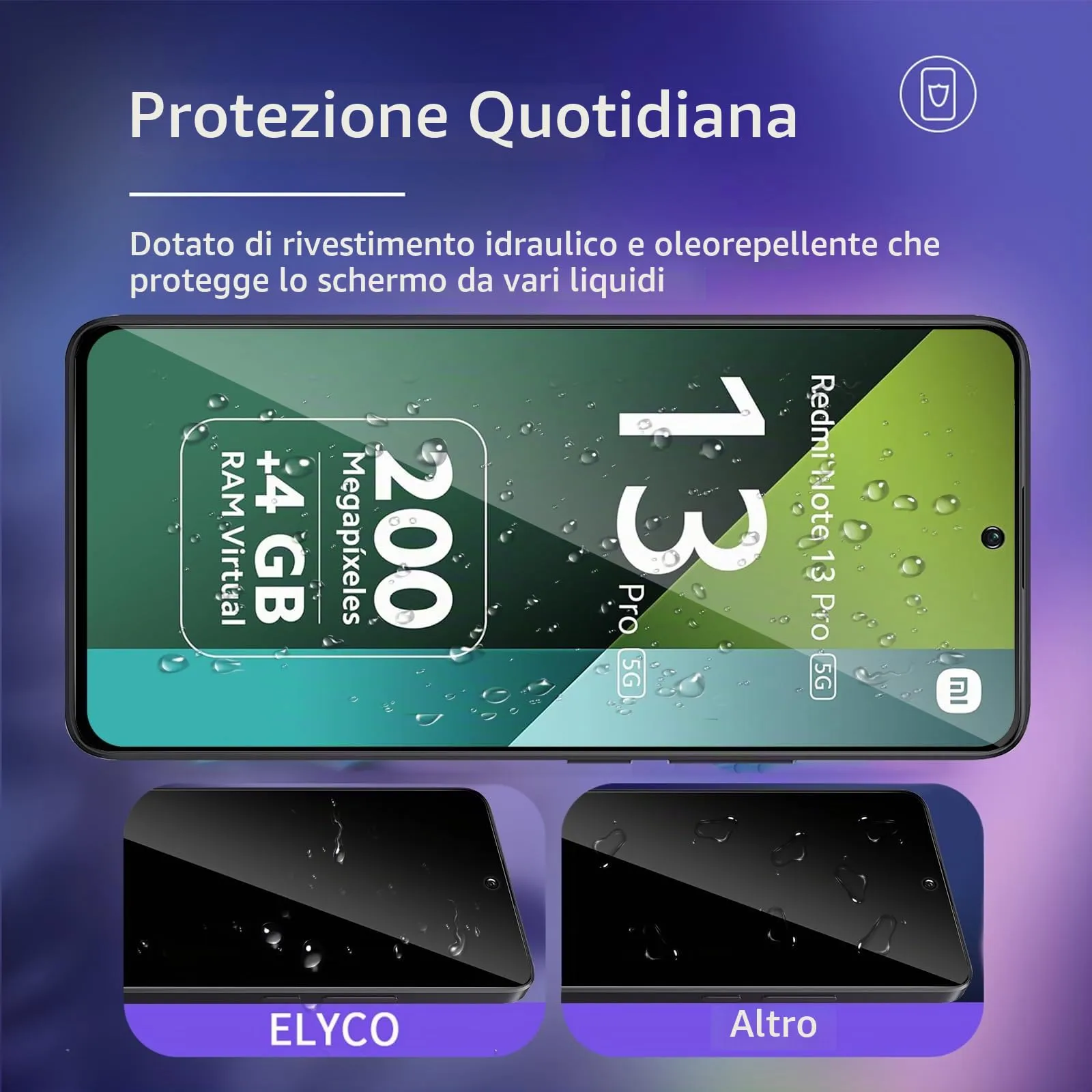 ELYCO Vetro Temperato Privacy per Redmi Note 13 / Note 13 Pro 4G/5G, 2 Pezzi - immagine 4