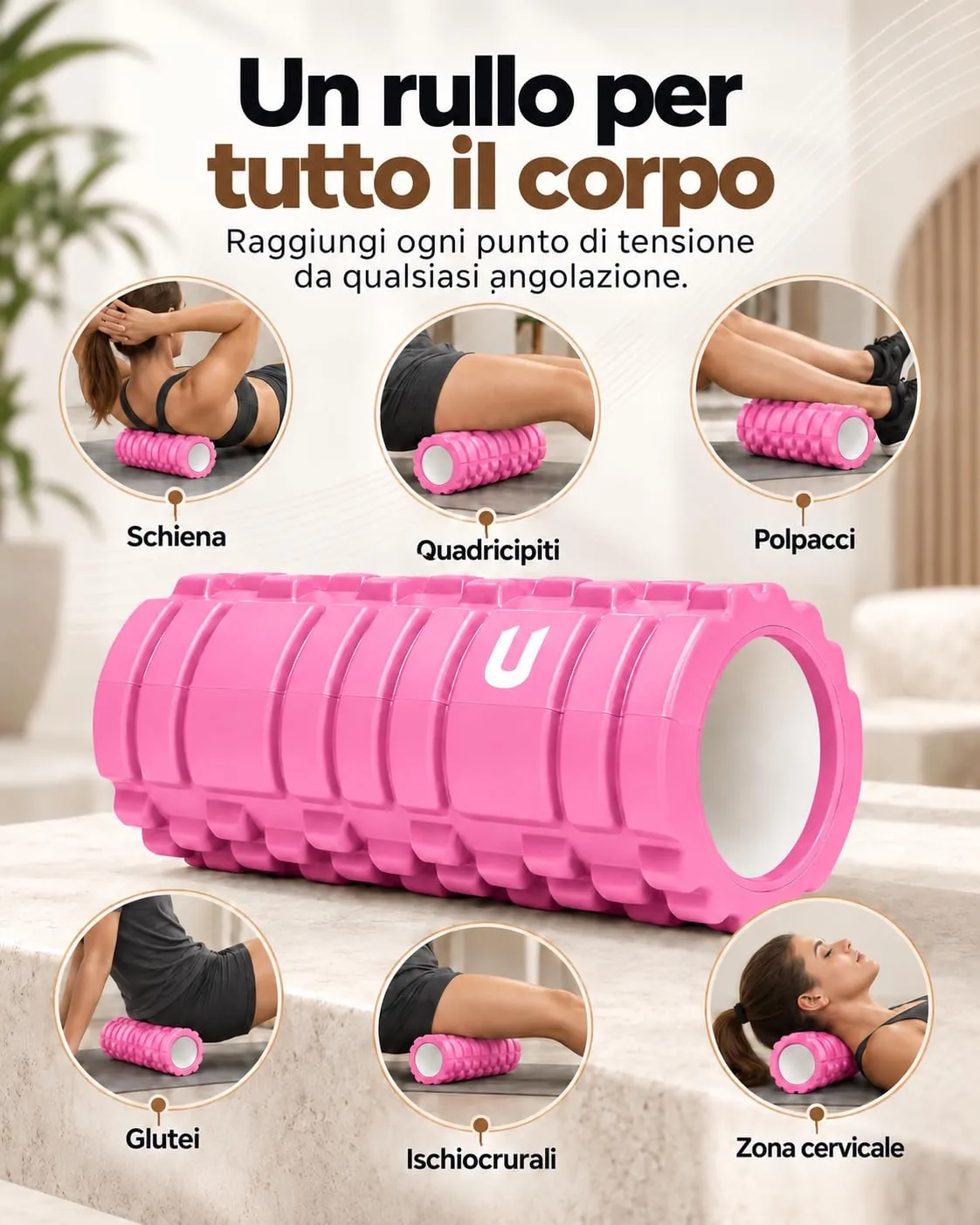 unycos Foam Roller EVA per Massaggio Muscolare, 33x14 cm, Rosa - immagine 4