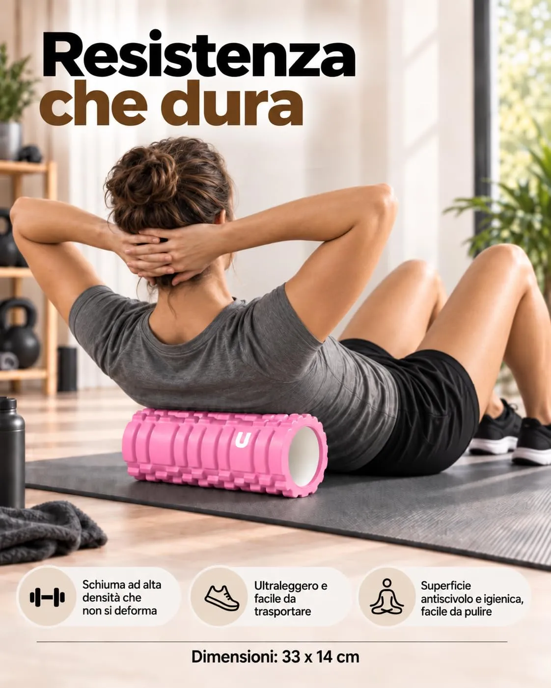 unycos Foam Roller EVA per Massaggio Muscolare, 33x14 cm, Rosa - immagine 5