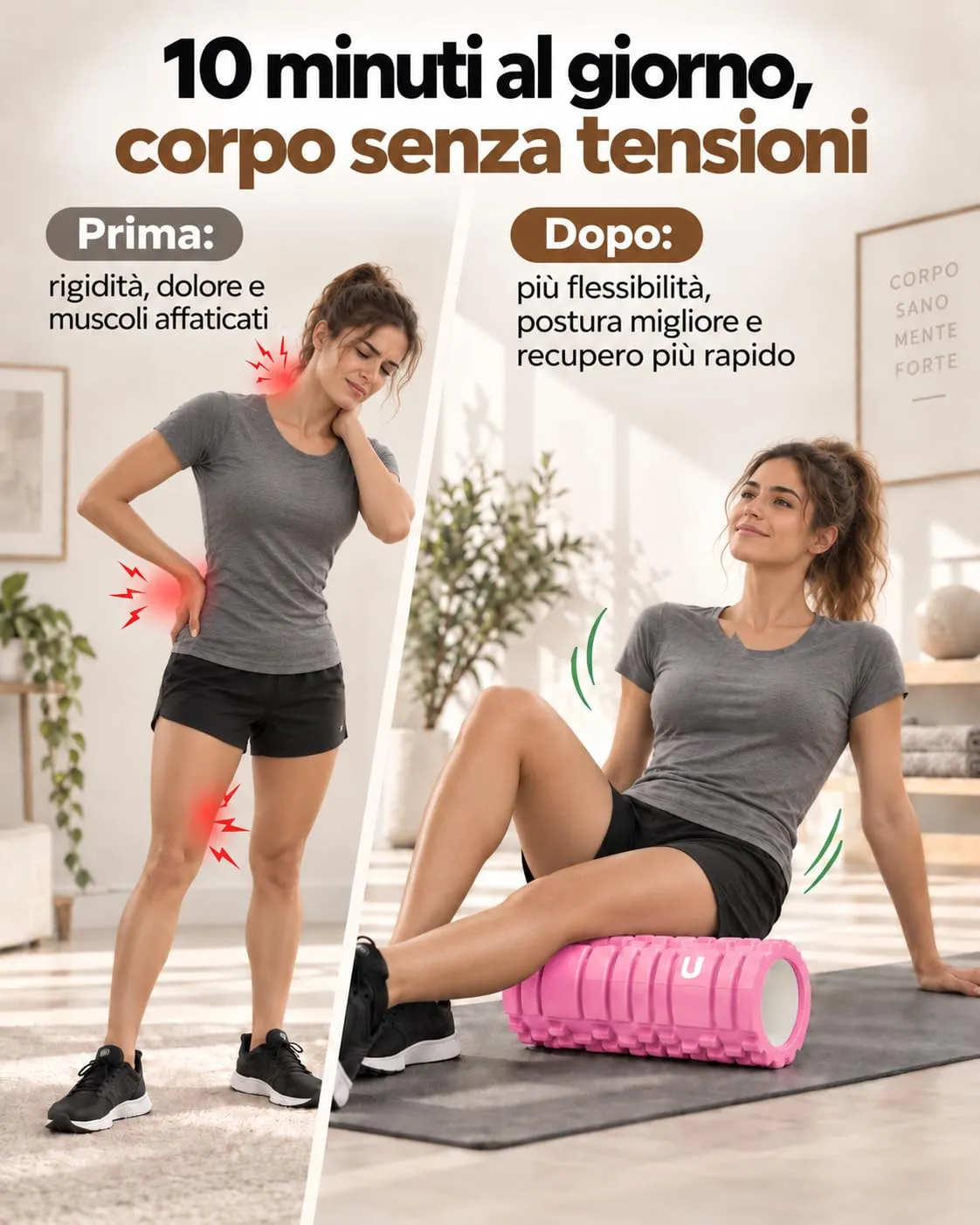 unycos Foam Roller EVA per Massaggio Muscolare, 33x14 cm, Rosa - immagine 7