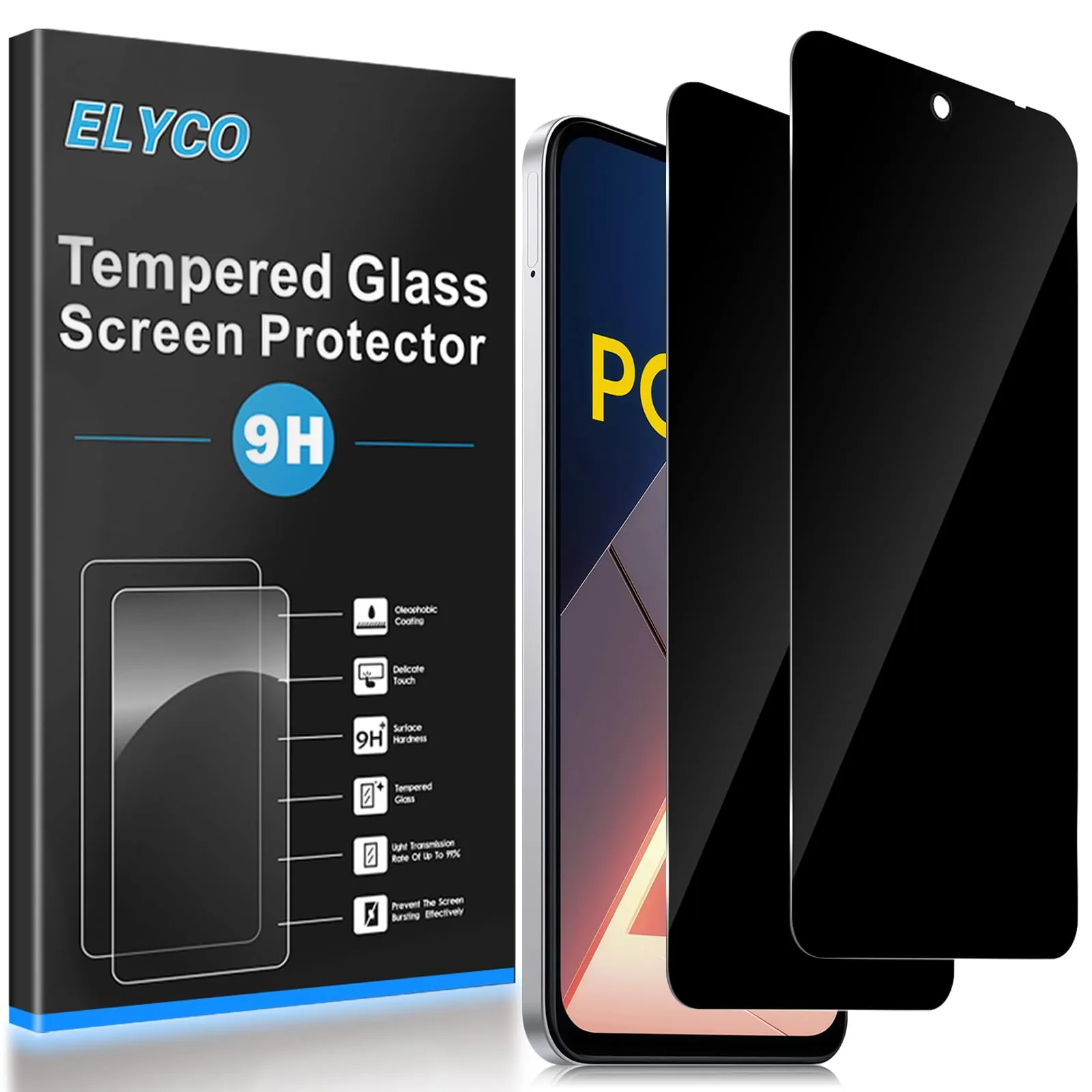 ELYCO Vetro Temperato Privacy per Xiaomi POCO M7 4G, 2 Pezzi - immagine 1