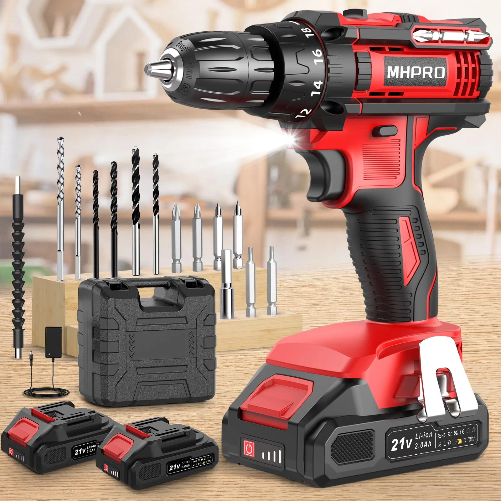 MHPRO Trapano Avvitatore a Batteria 21V, 42 Nm, con 2 Batterie da 2,0 Ah - immagine 1