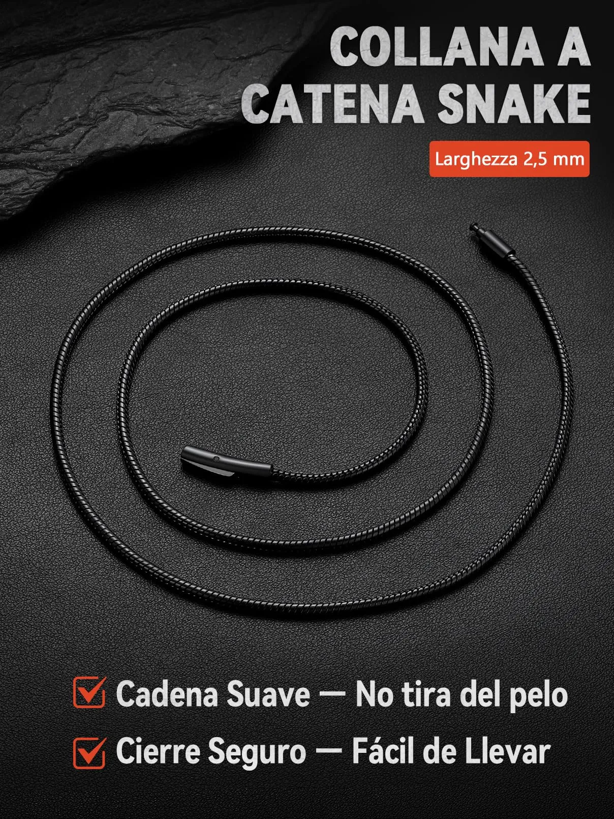 FaithHeart Collana Uomo Catena Serpente Acciaio Inox 2,5mm 60cm - immagine 8