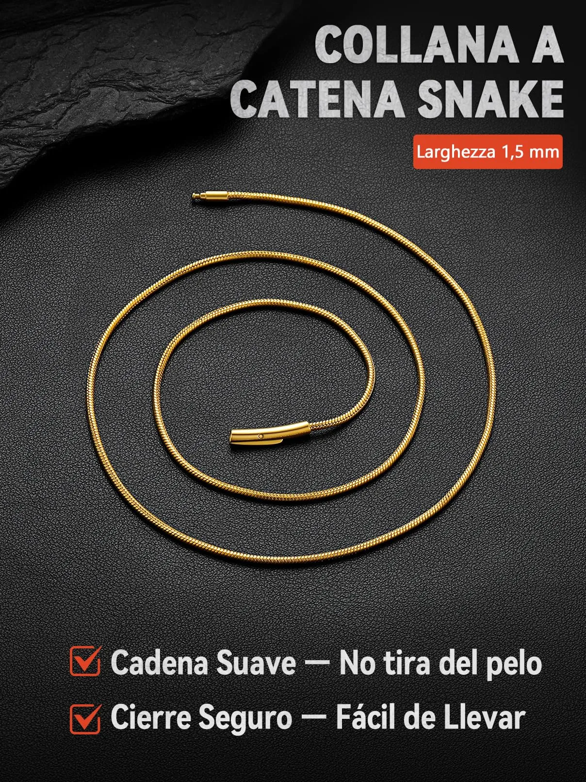 FaithHeart Collana Uomo Catena Serpente in Acciaio Inox 1,5mm 70cm - immagine 9