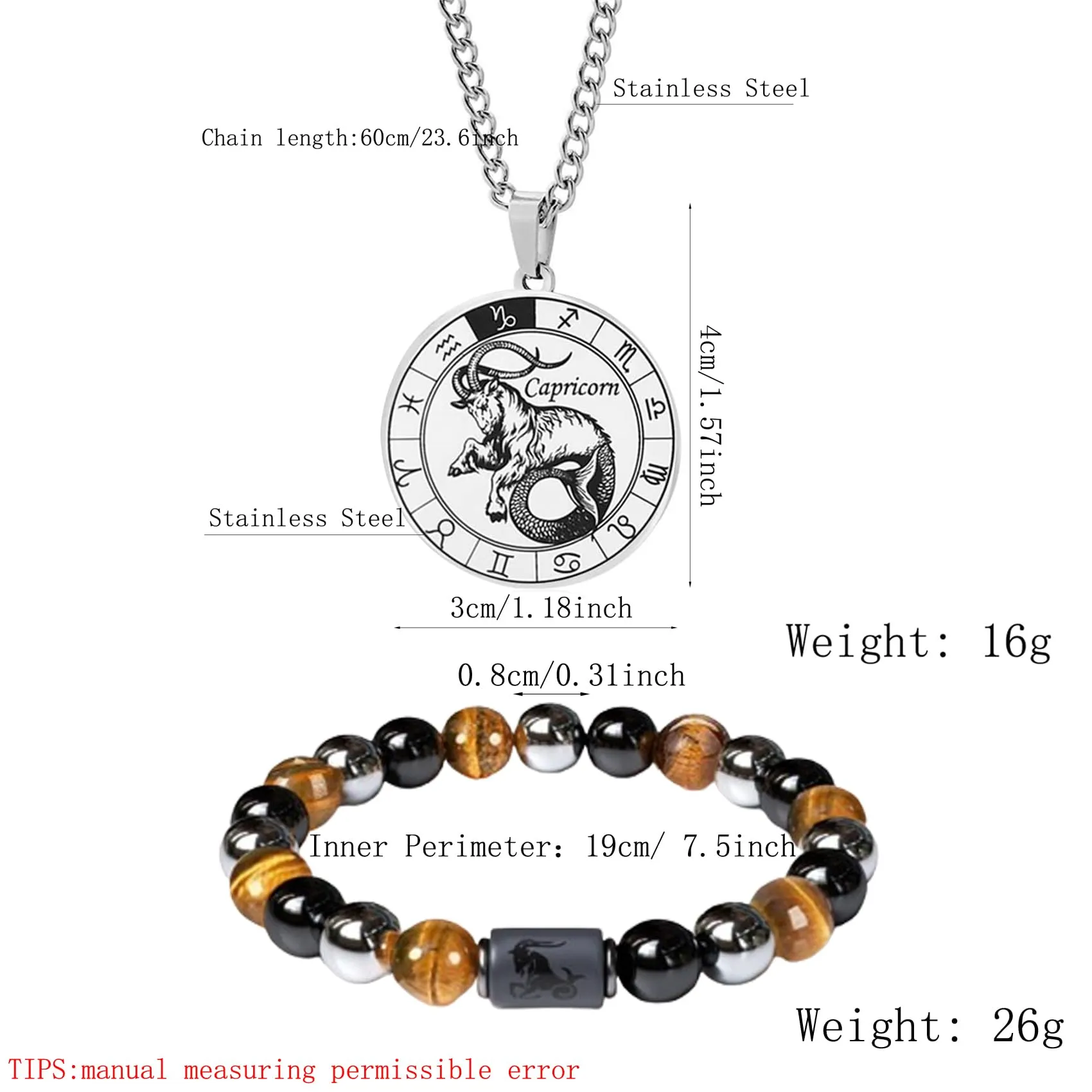 Caimeytie Set uomo segno zodiacale, collana e bracciale a costellazione in acciaio inossidabile - immagine 6