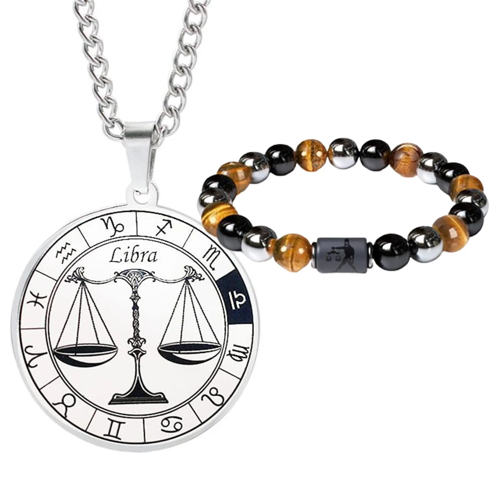 Caimeytie Set da uomo con segno zodiacale, collana e bracciale a costellazione in acciaio inox e perle - immagine 1
