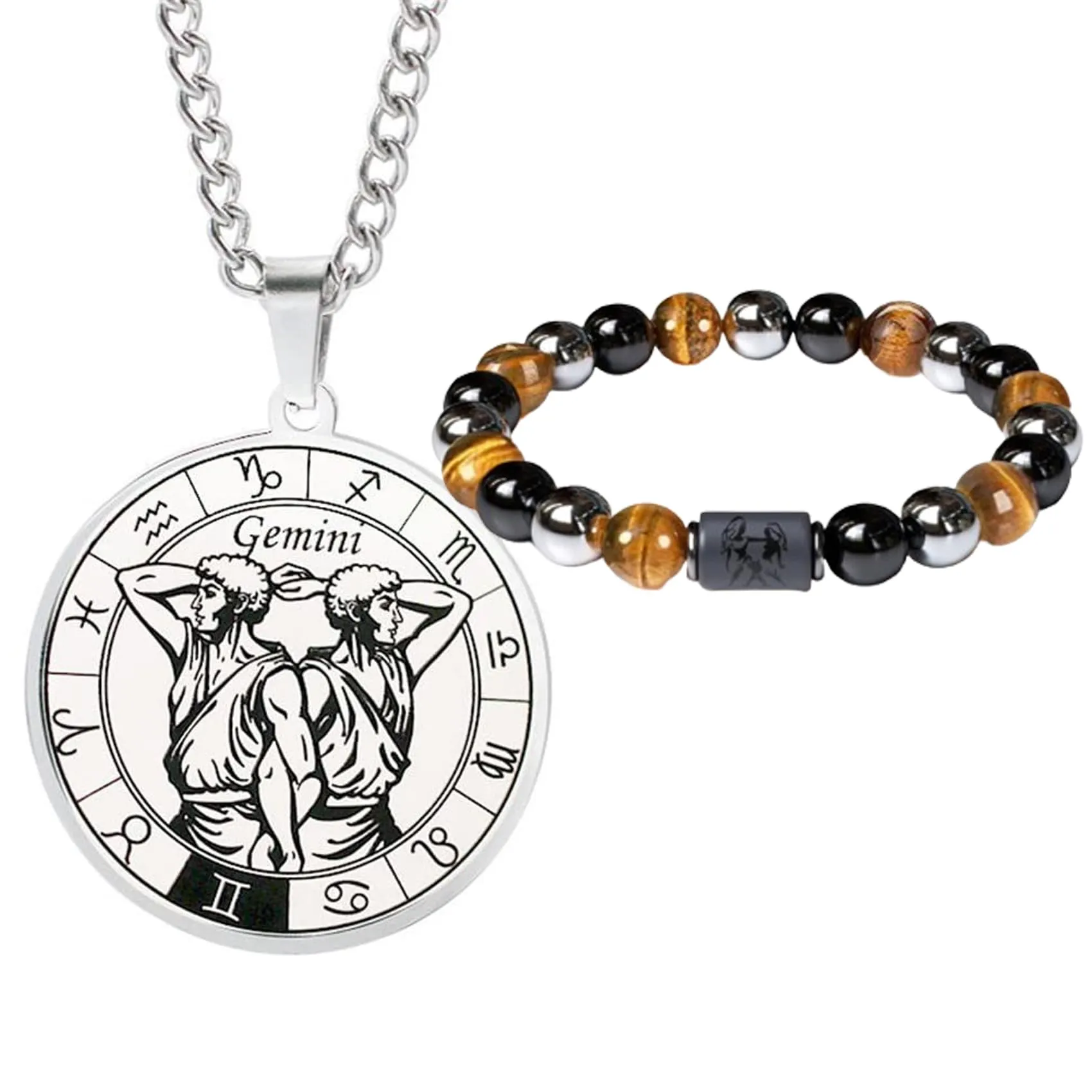 Caimeytie Set Collana e Bracciale Segno Zodiacale in Acciaio Inossidabile per Uomo - immagine 1