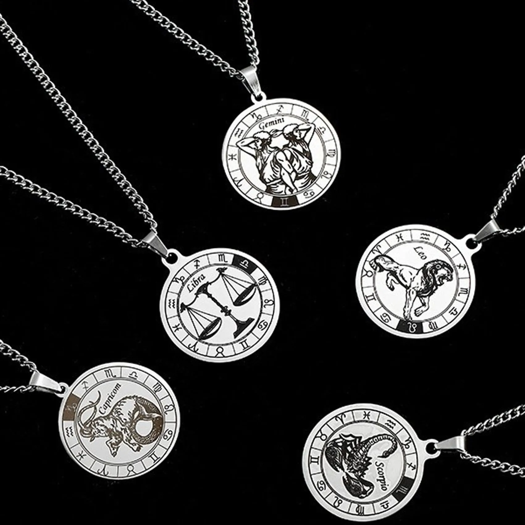 Caimeytie Set Collana e Bracciale Segno Zodiacale in Acciaio Inossidabile per Uomo - immagine 5
