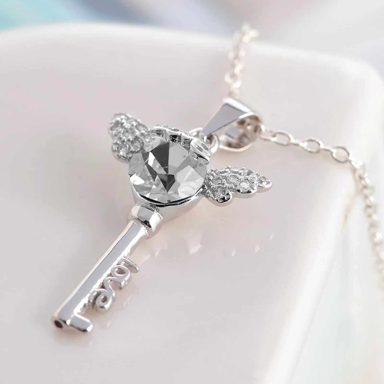 Flongo Set Collana e Bracciale Chiave e Lucchetto con Zircone per Coppia - immagine 4