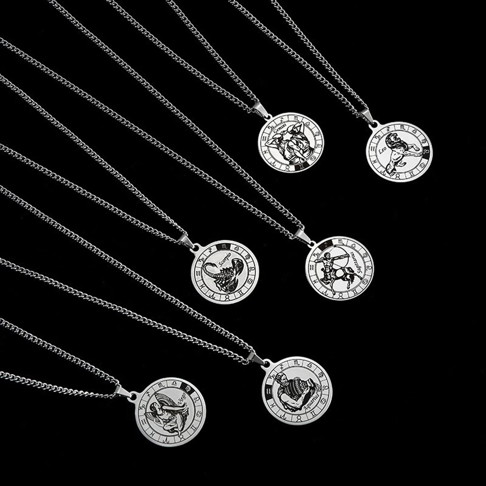 Caimeytie Set Collana e Bracciale Segno Zodiacale in Acciaio Inox e Perle da Uomo - immagine 3