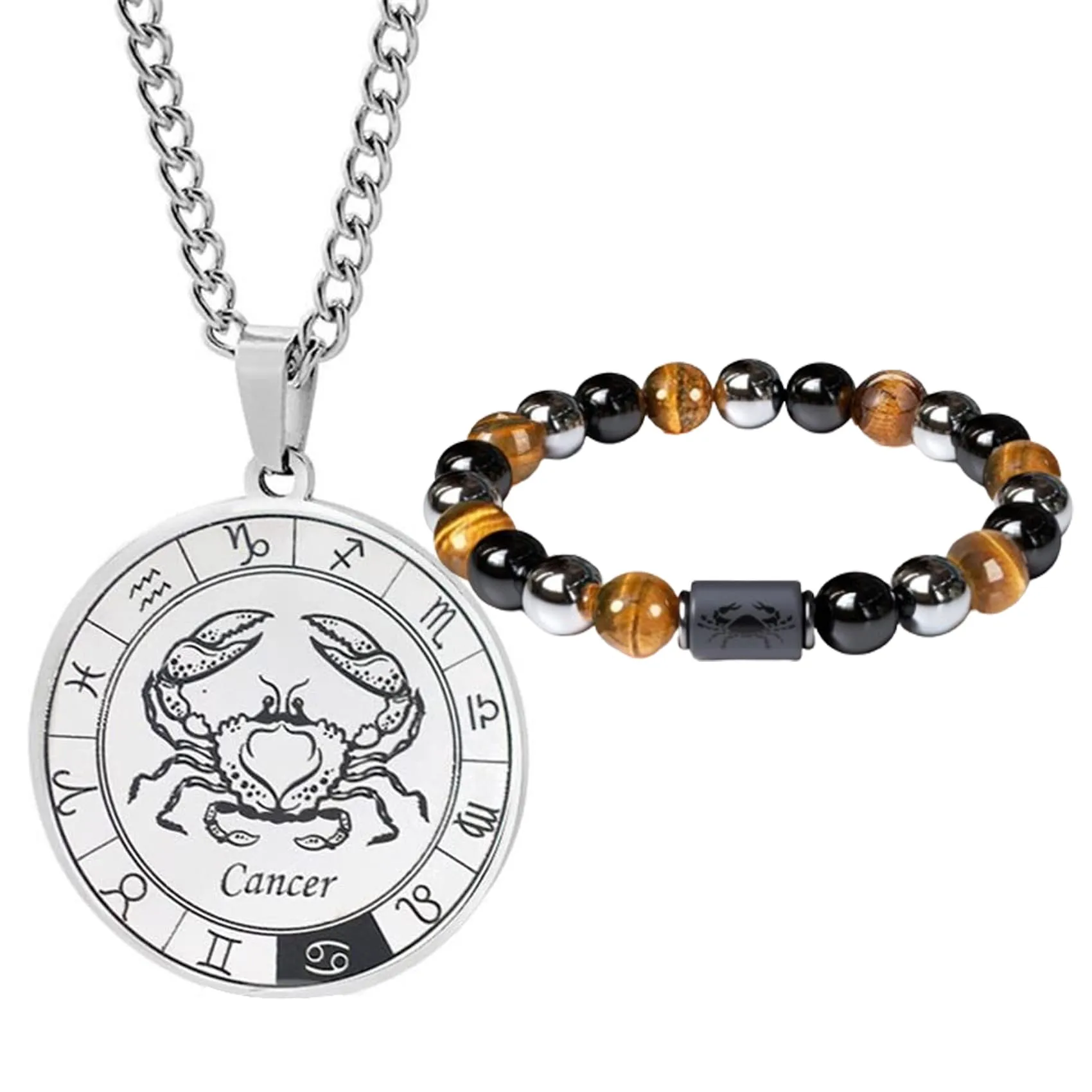 Caimeytie Set collana e bracciale segno zodiacale in acciaio inossidabile e perle per uomo - immagine 1