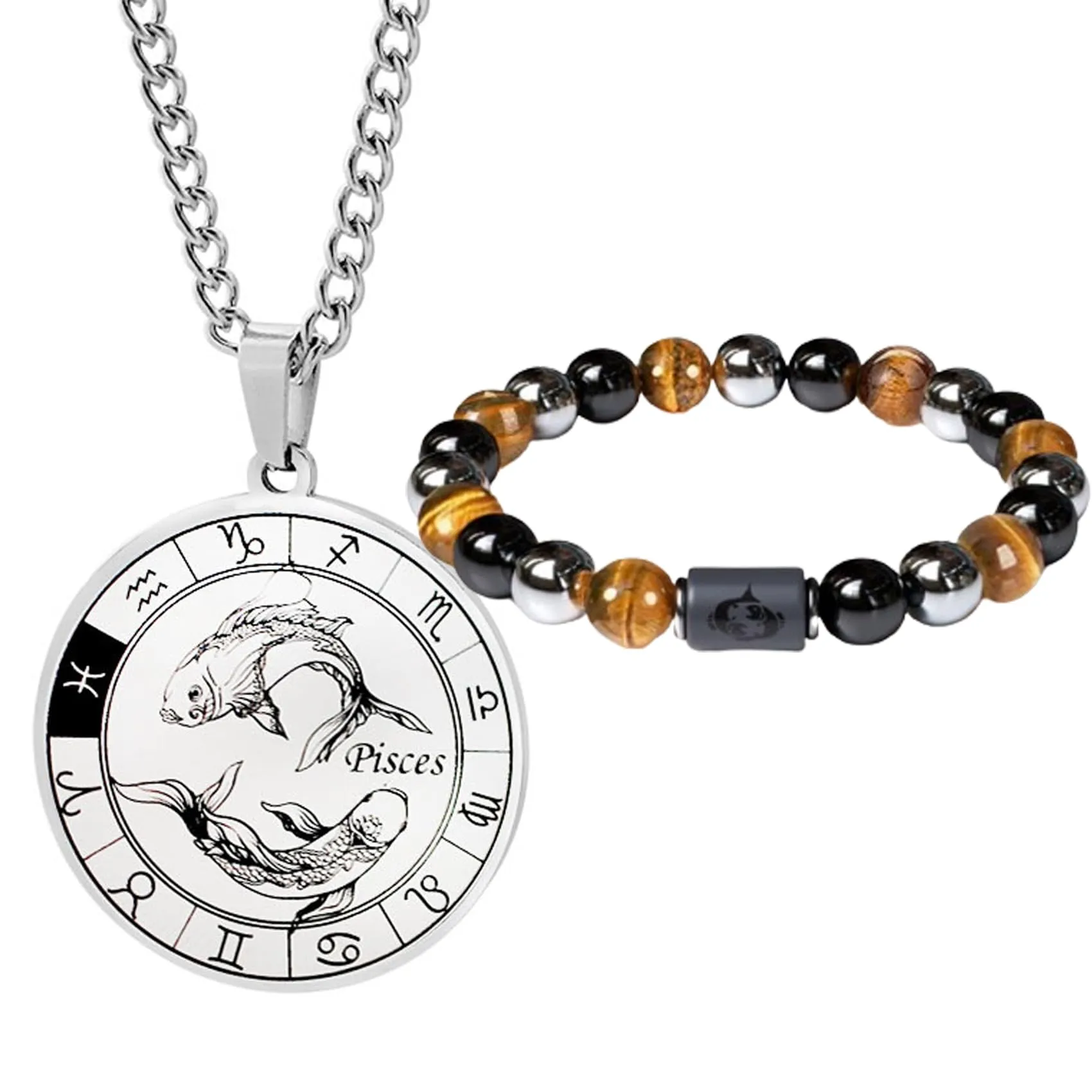 Caimeytie Set da uomo con segno zodiacale, collana e bracciale a costellazione in acciaio inox e perle - immagine 1