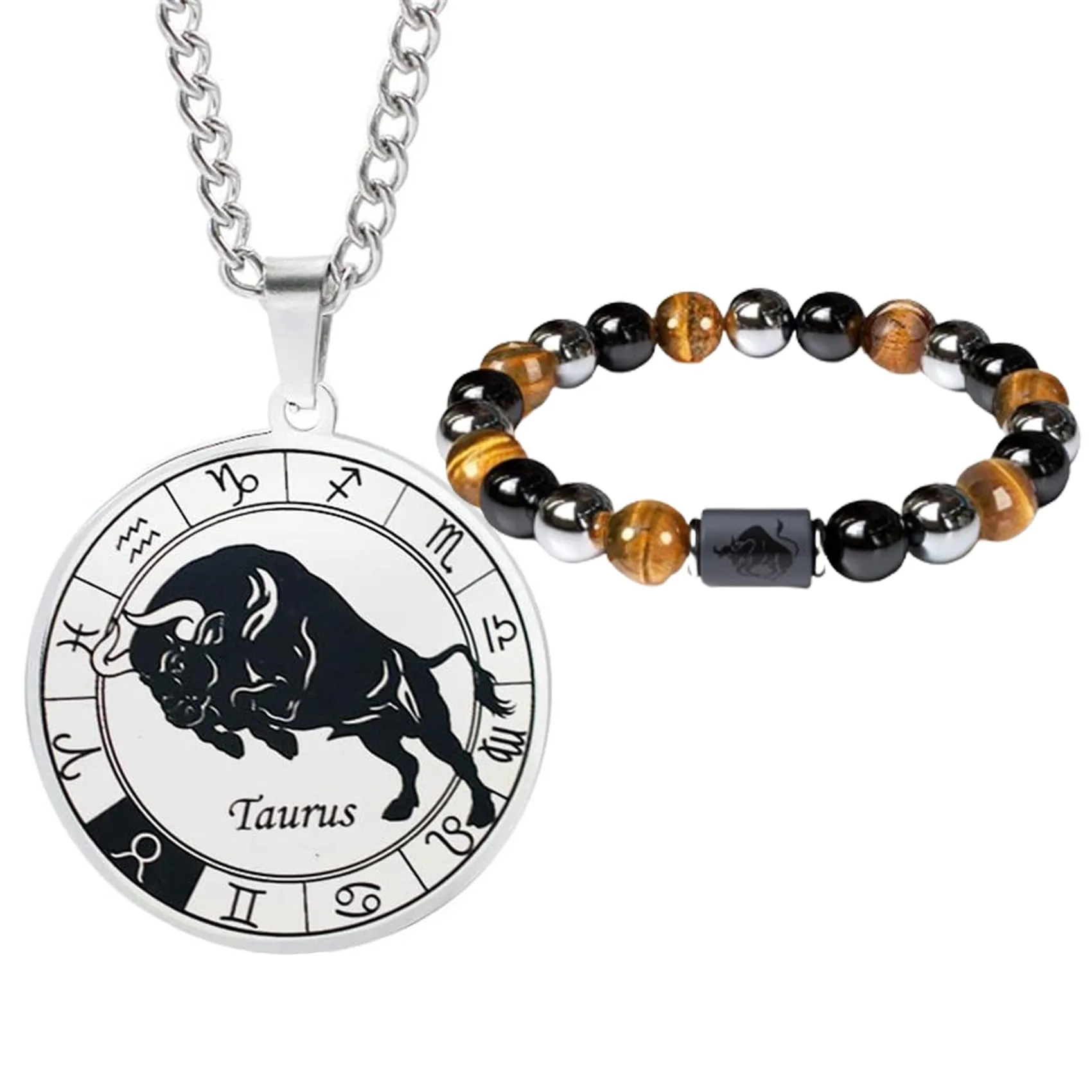 Caimeytie Set Collana e Bracciale Segno Zodiacale in Acciaio Inossidabile per Uomo - immagine 1