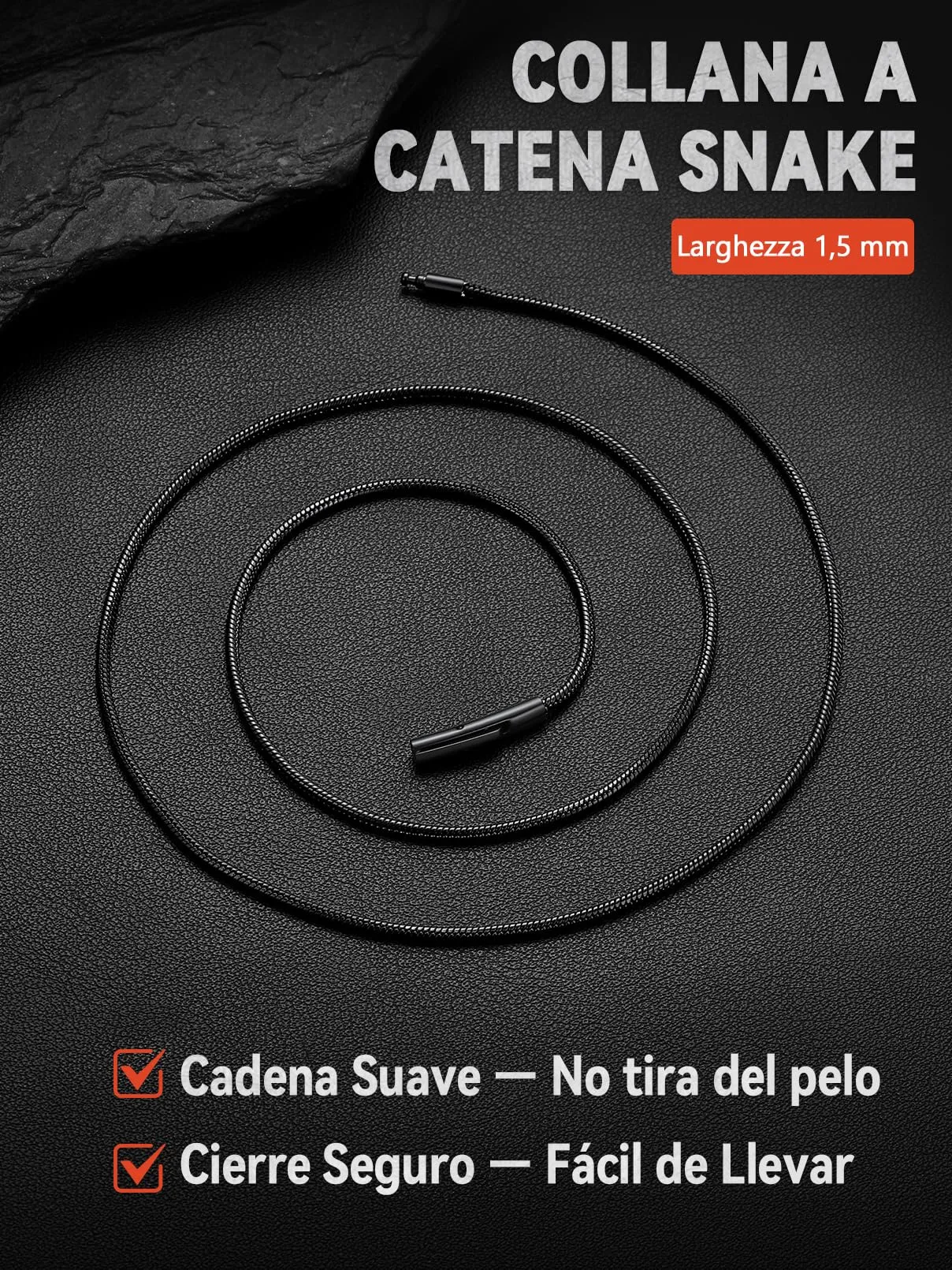 FaithHeart Collana Uomo Catena Serpente in Acciaio Inox, 1,5mm 45cm - immagine 8