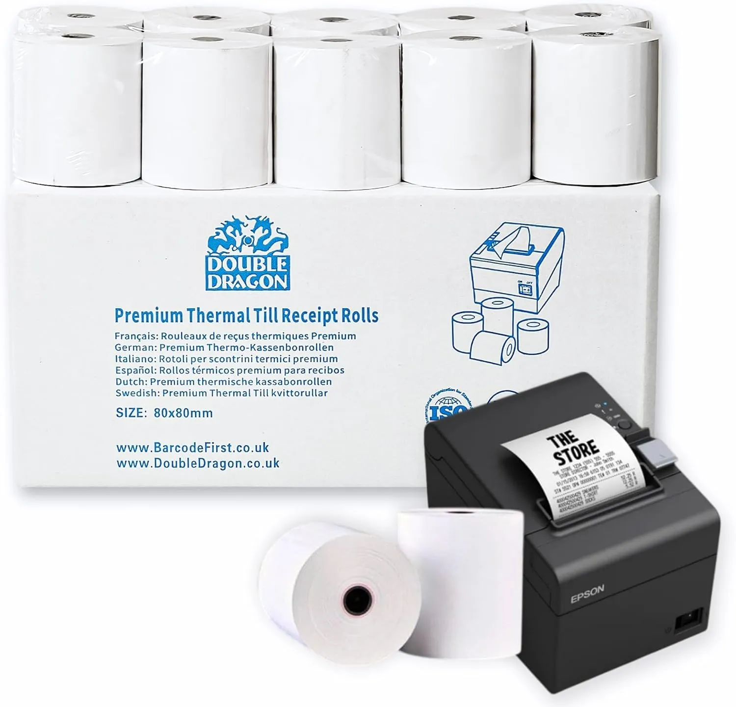 Double Dragon Rotoli Ricevuta Termica 80 x 80 mm per Stampante EPOS, Terminale POS, Registratore di Cassa, Pacco da 60 - immagine 1