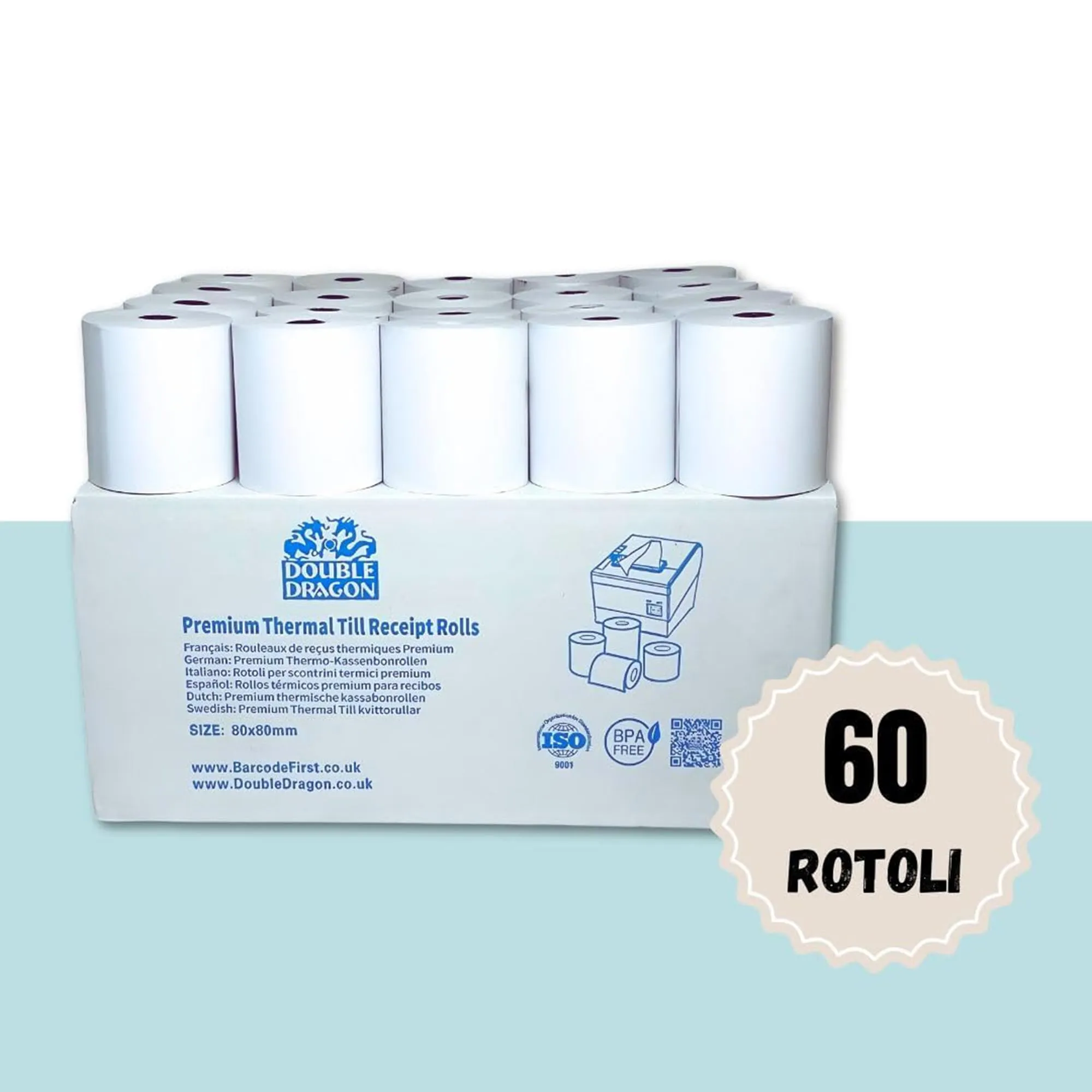 Double Dragon Rotoli Ricevuta Termica 80 x 80 mm per Stampante EPOS, Terminale POS, Registratore di Cassa, Pacco da 60 - immagine 2