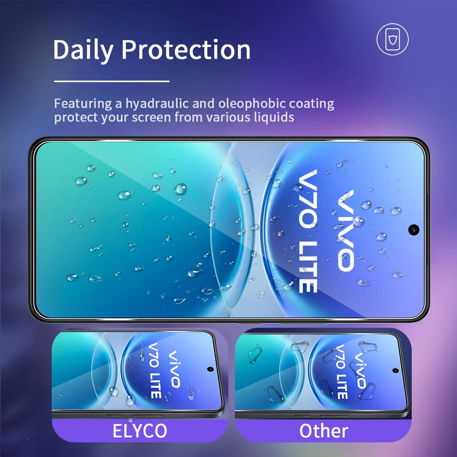ELYCO Vetro Temperato per VIVO V70 Lite 5G, 2+2 Pezzi - immagine 2