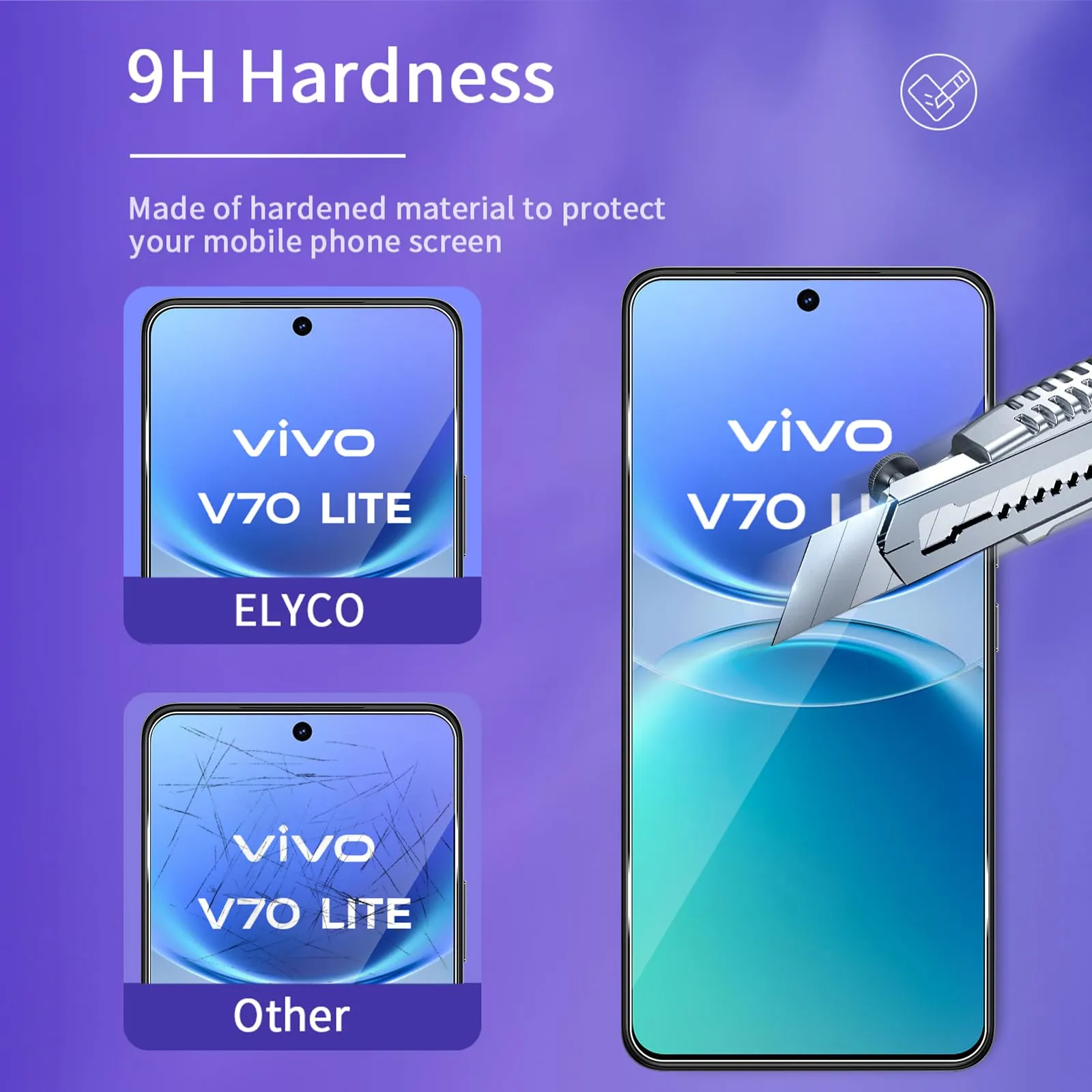 ELYCO Vetro Temperato per VIVO V70 Lite 5G, 2+2 Pezzi - immagine 3