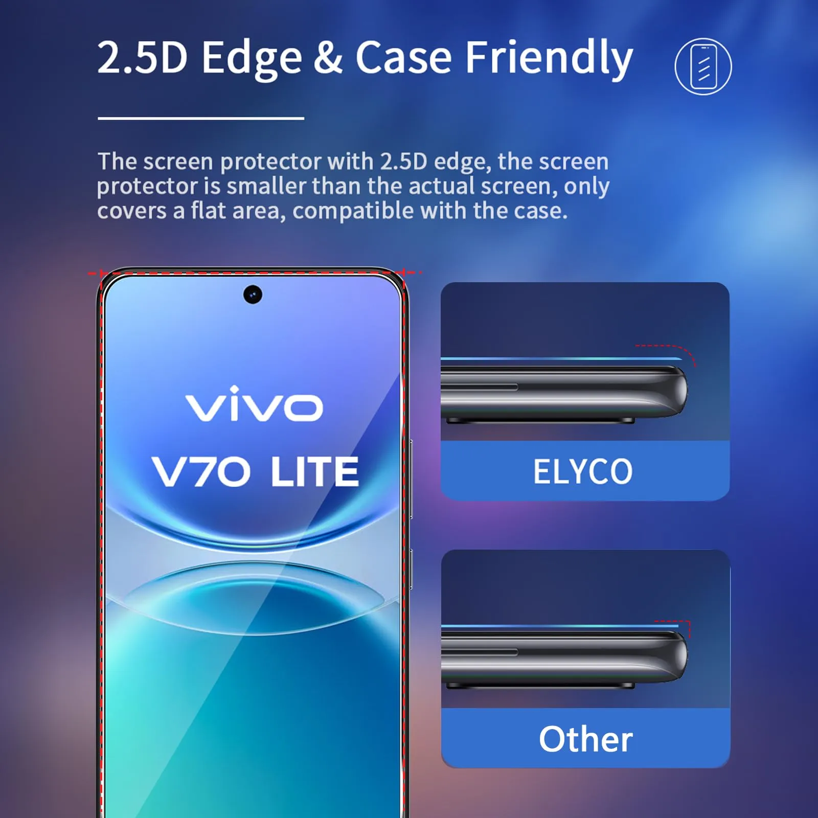 ELYCO Vetro Temperato per VIVO V70 Lite 5G, 2+2 Pezzi - immagine 5