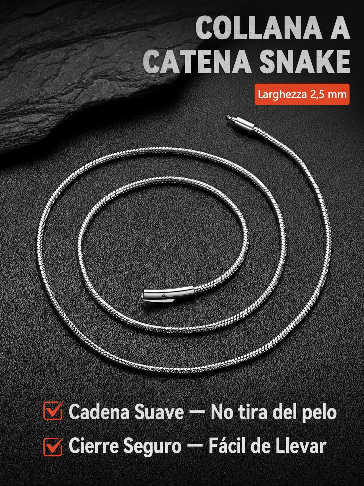 FaithHeart Collana Uomo Catena Serpente in Acciaio Inox, 2,5mm 45cm - immagine 6