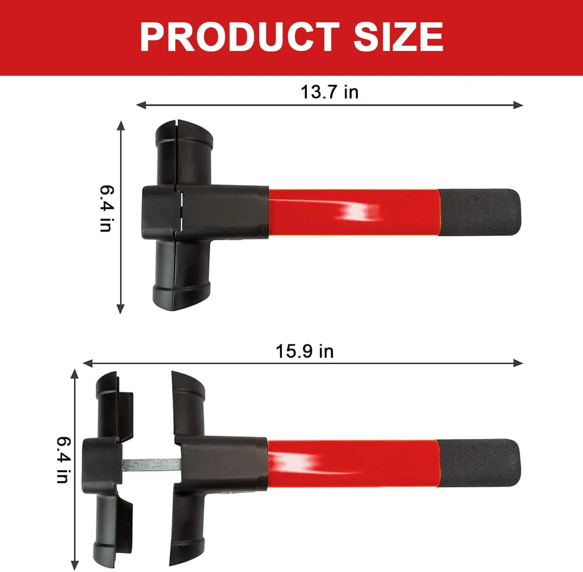 Frogetu Bloccasterzo Antifurto a T Universale con 2 Chiavi di Sicurezza, Rosso/Nero - immagine 2