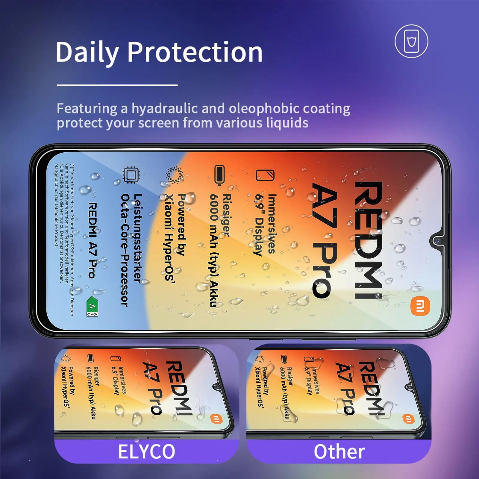 ELYCO Vetro Temperato per Xiaomi Redmi A7 Pro / POCO C81 Pro 4G - immagine 2