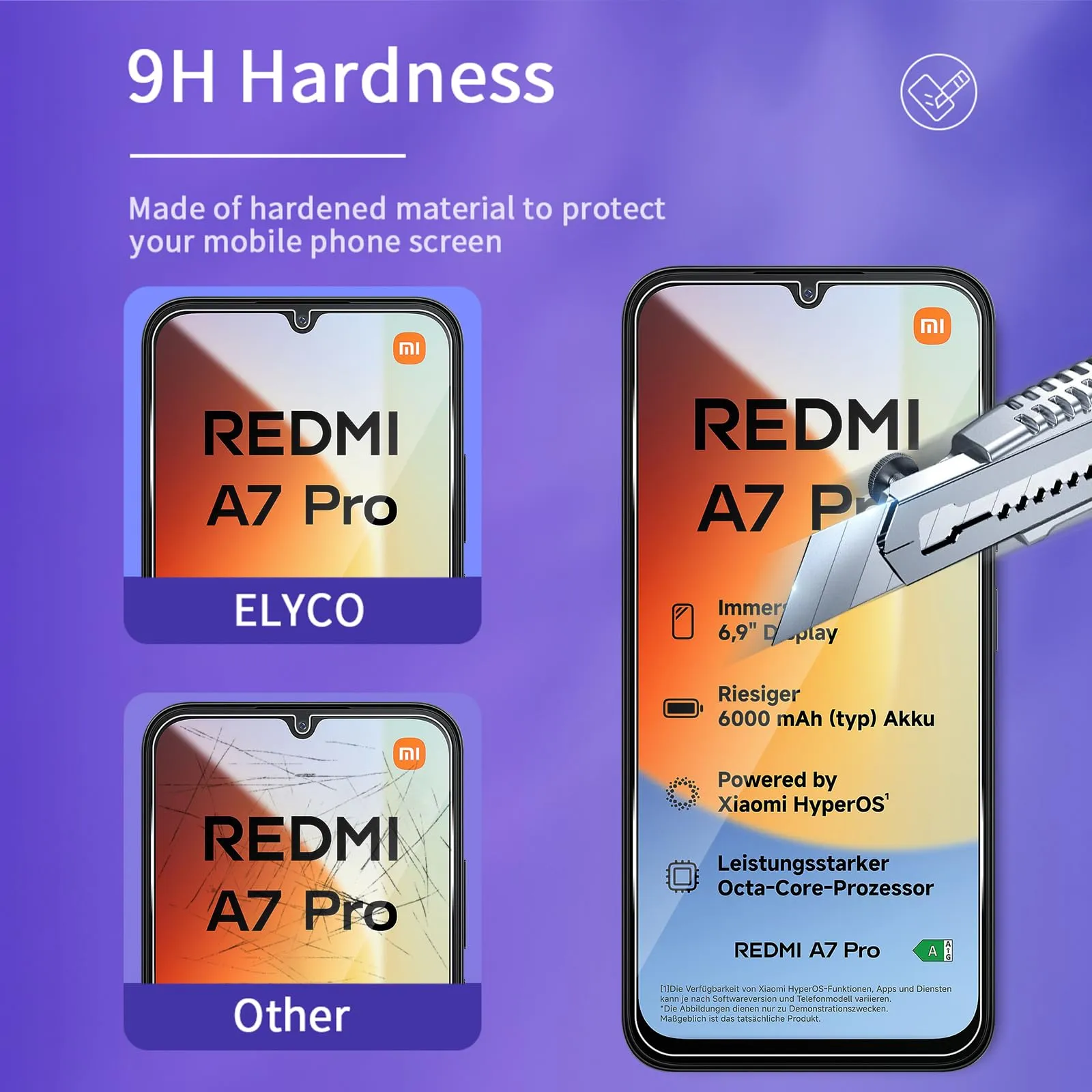 ELYCO Vetro Temperato per Xiaomi Redmi A7 Pro / POCO C81 Pro 4G - immagine 3