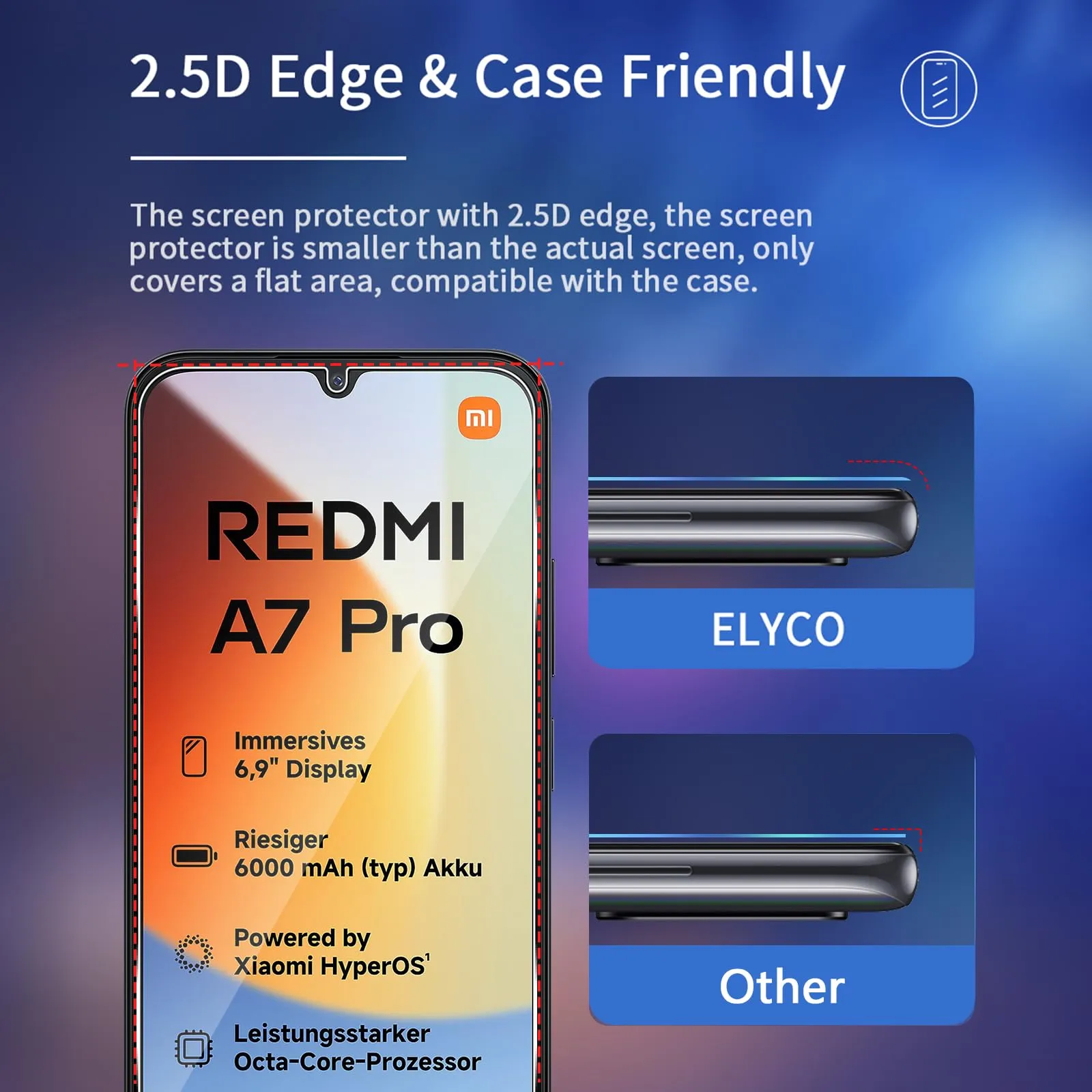 ELYCO Vetro Temperato per Xiaomi Redmi A7 Pro / POCO C81 Pro 4G - immagine 5