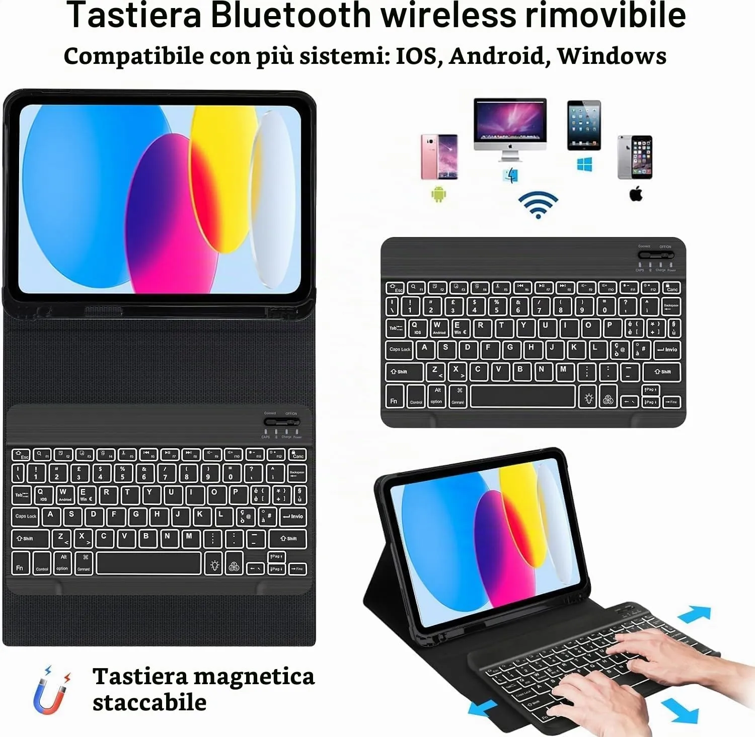 IVEOPPE Tastiera per iPad 11 Generazione 11" (2025) e 10 Generazione 10.9" (2022) Modelli A16/A2696/A2757/A2777/A3354/A3355/A3356 - immagine 3