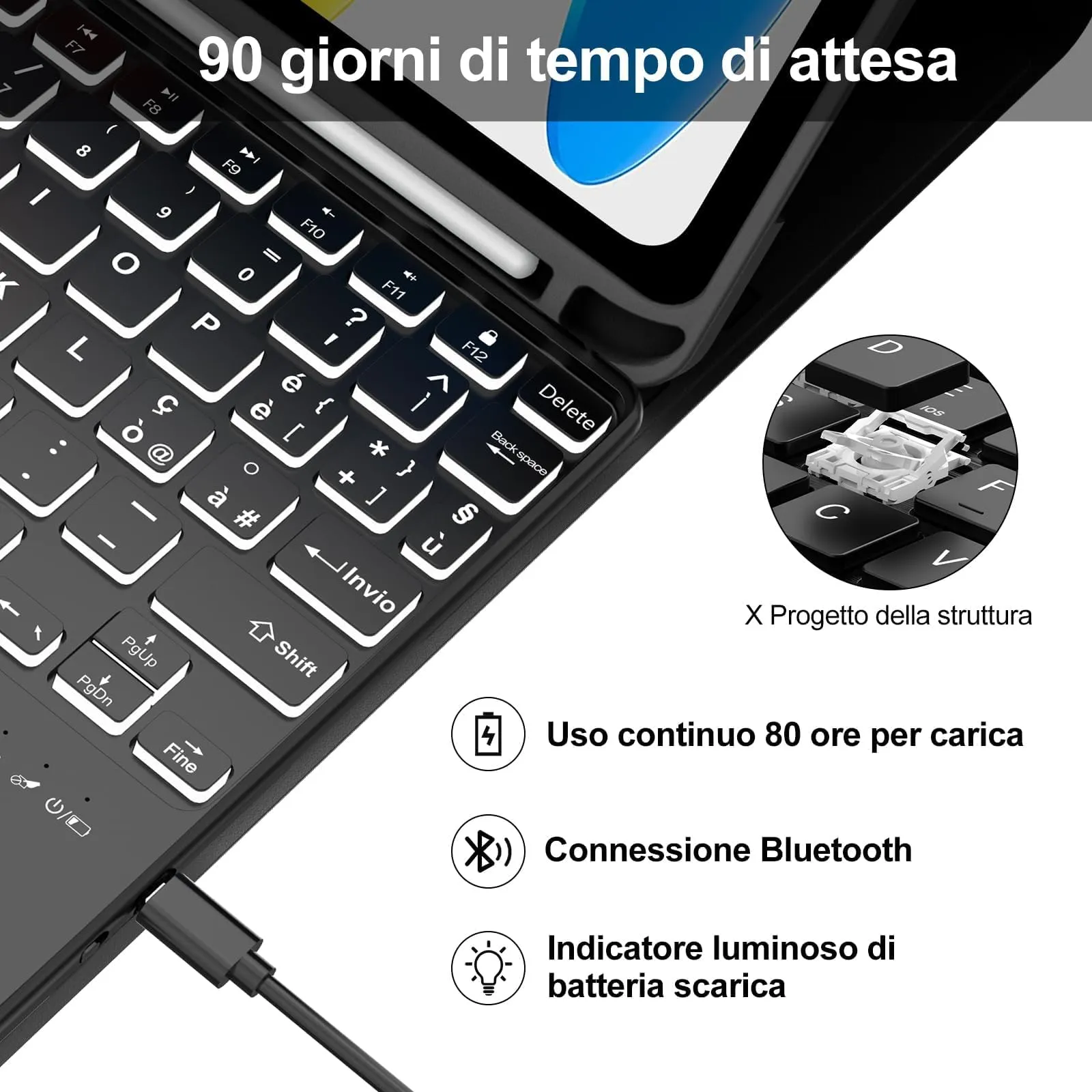 IVEOPPE Tastiera con Touchpad e Custodia per iPad 11 Generazione 11" (2025) e iPad 10 Generazione 10.9" (2022) A16 - immagine 4