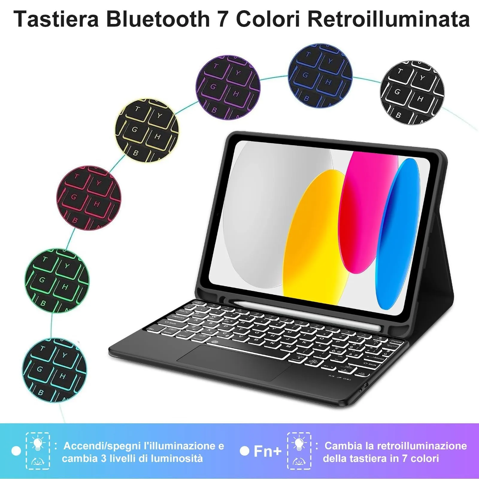 IVEOPPE Tastiera con Touchpad e Custodia per iPad 11 Generazione 11" (2025) e iPad 10 Generazione 10.9" (2022) A16 - immagine 5