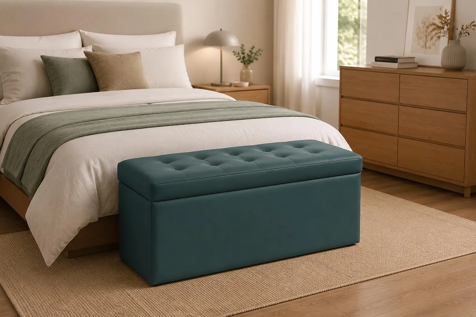 GX Gargix Pouf Panca Imbottita con Vano Contenitore Trapuntato in Ecopelle (GX/LES-10/Petrolio) - immagine 1