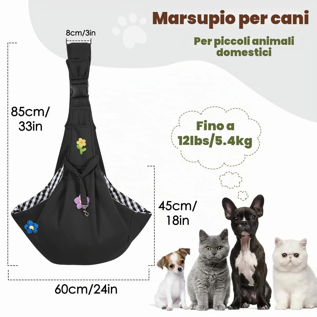 Pawaboo Trasportino per Cane Piccolo 3-10 Libbre, Fiori Nero - immagine 2