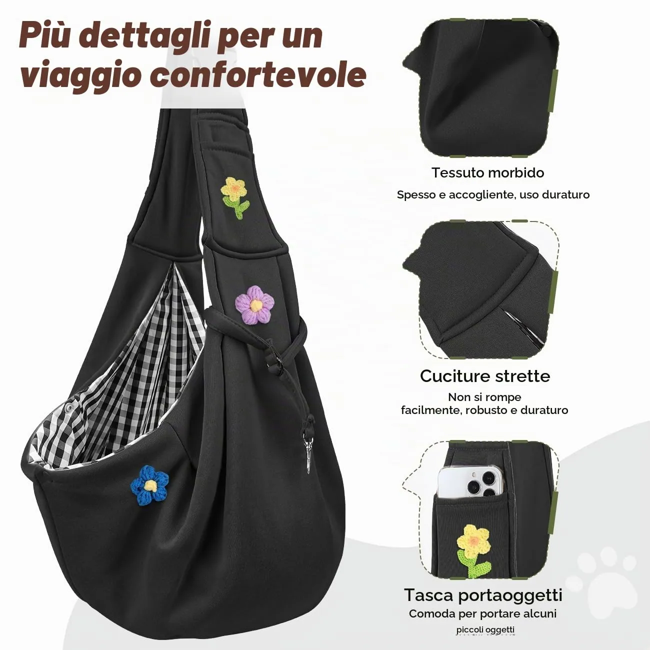Pawaboo Trasportino per Cane Piccolo 3-10 Libbre, Fiori Nero - immagine 7