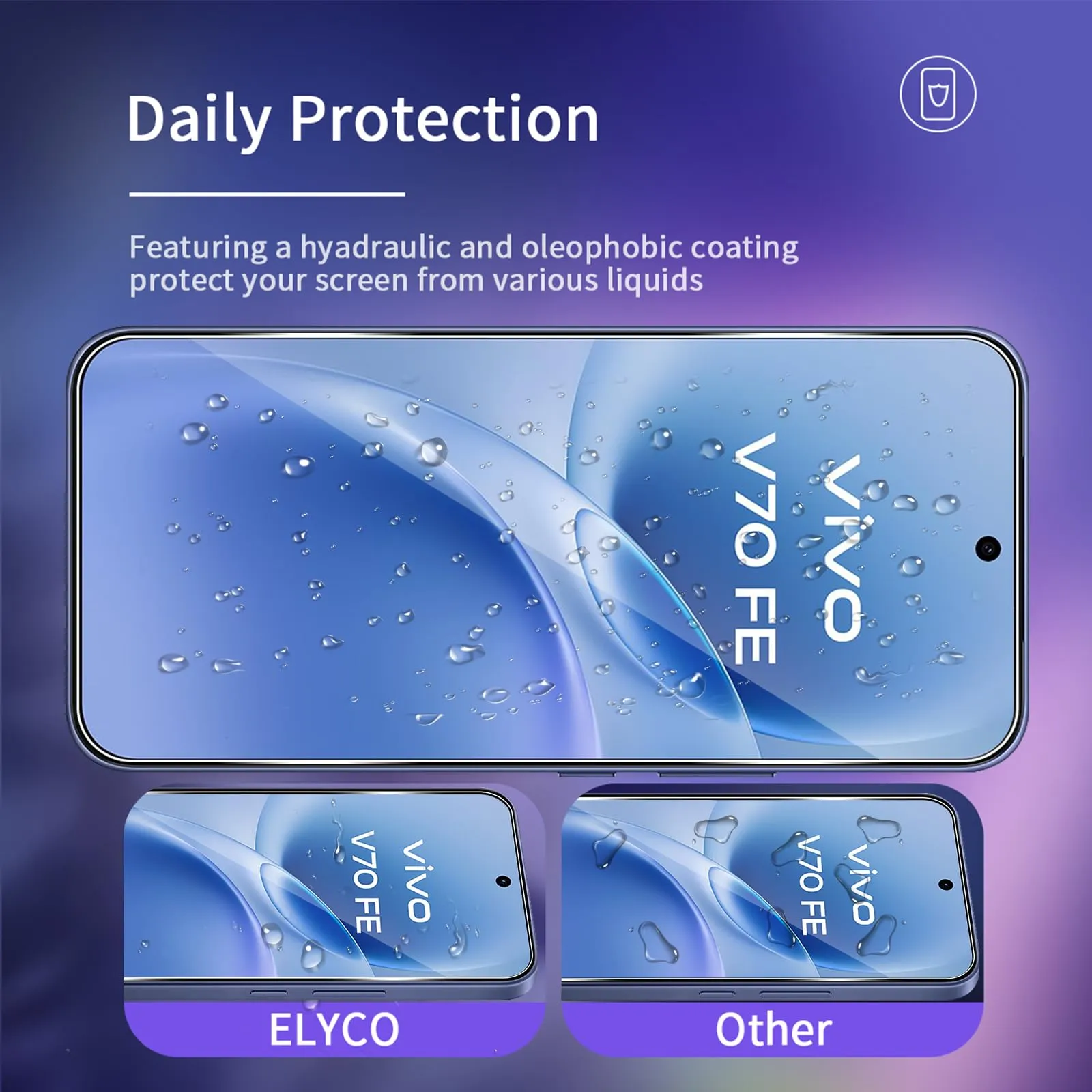 ELYCO Vetro Temperato per VIVO V70 FE, 2+2 Pezzi Pellicola - immagine 2