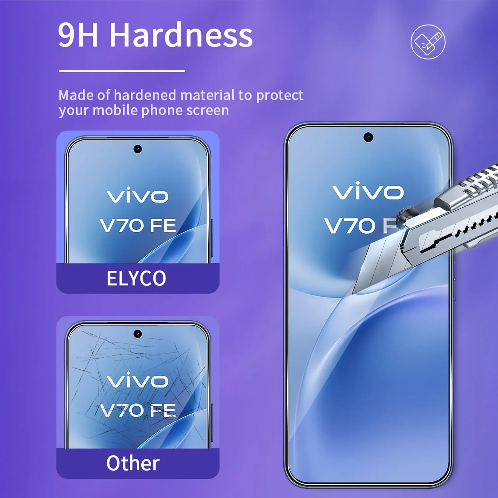 ELYCO Vetro Temperato per VIVO V70 FE, 2+2 Pezzi Pellicola - immagine 3