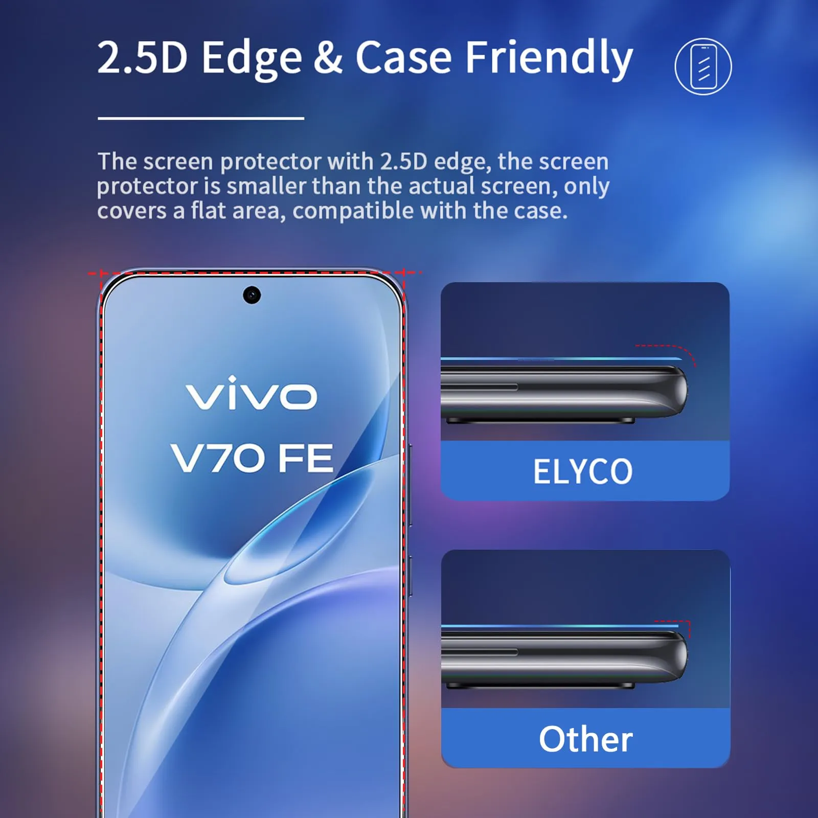 ELYCO Vetro Temperato per VIVO V70 FE, 2+2 Pezzi Pellicola - immagine 5